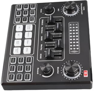 TARSHYRY Podcast Equipment Bundle, Dj Mixer Sound Board Live Sound Card Multifunctional Live Card Computers Mobilephone (black and gold)