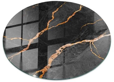 Tulup Große Glasplatte für Tisch ⌀ 100 cm für Küche und Esszimmer Geschliffene Kanten Auswechselbare Platte Dekoration Gehärtetes Glas Modernes Design Tafelglas - Motiv Marmor mit Adern