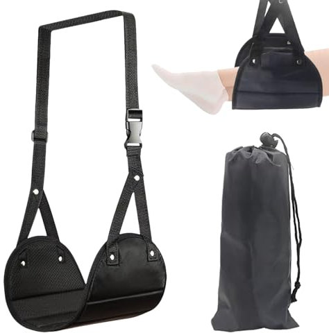 Fußhängematte fürs Flugzeug – Ergonomische Reise-Fußstütze, höhenverstellbarer Gurt | Reduziert Müdigkeit und verbessert den Komfort, tragbare Beinschaukel für Büro, Flugzeug, Zug, Schiff, Langstrecke