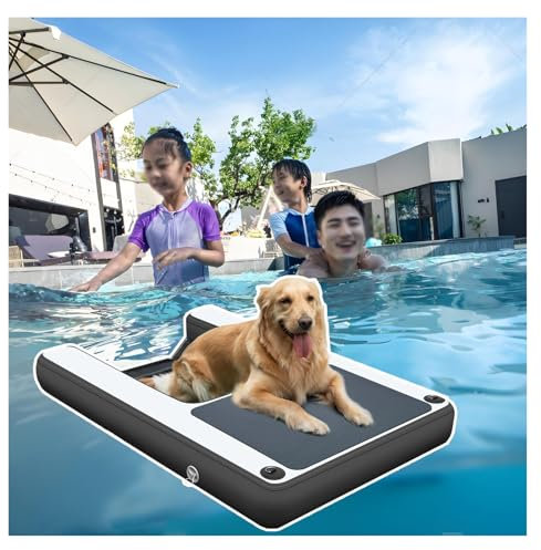 MZZKFC Inflatable Dog Dock Floating Platform, Portable & Reusable Dog Ramp for Above Ground Swimming Pool, Foldable Dog Floating Ladder Load 105kg, Black Blue Green Red Yellow(Black)