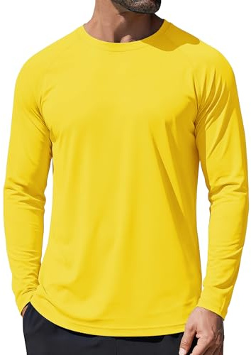 GOLDPKF UV Protection Shirts for Men Long Sleeve Tops Rash Guard Shirt Summer Beach Sun Protection T-Shirts Yellow M