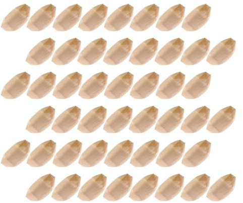 FOMIYES 100 bandejas de comida para barcos: platos de madera desechables, bandejas para servir sushi, recipientes de madera para aperitivos, postres, hamburguesas y catering para fiestas.