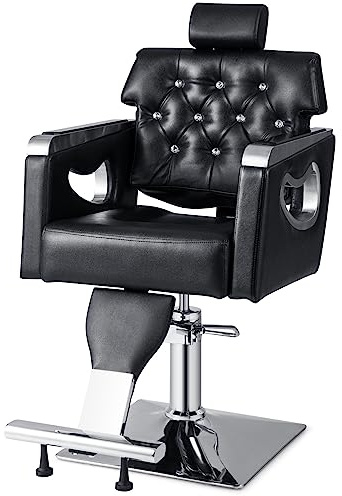 COSTWAY Fauteuil de Coiffure Hydraulique Rotative à 360°, Chaise de Salon Barbier Inclinable avec Dossier Rembourré Appui-tête Réglable en 6 Niveaux Charge 150KG, pour Salon de Beauté