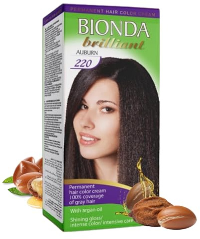Bionda Brilliant Permanent Hårfärg 220 Auburn 100 ml | Rik cremefärg med arganolja som täcker grått till 100% och ger smidigt, glänsande hår med lång hållbarhet