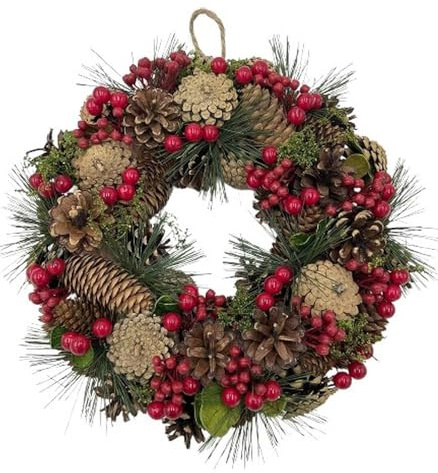 Tisch- oder Türkranz rund ø 30 cm - Kranz aus Kunst- und Naturmaterialien, mit Zapfen und Beeren - Herbst - Winter als Willkommensgruß (Art.347)
