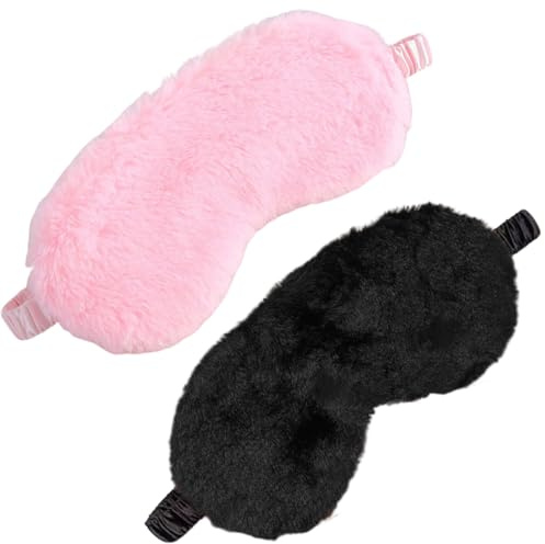 2 Stück Schlafmaske Frauen, Plüsch Augenmaske Weiche Schlaf Augenbinde Augenabdeckung Bequem Pelziges Kunstfell Schlafmaske Satin Nickerchen Nacht Augenschutz Abdeckung für Damen Und Herren