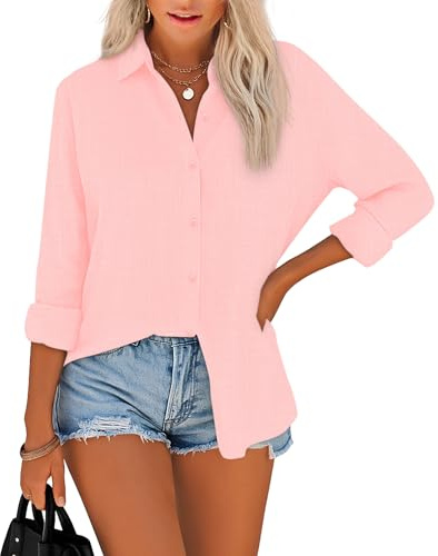 NONSAR Chemisier Femme Manches Longues Chemise col en V Élégante Casual Boutonnées Chemisier Uni Blouses Tops