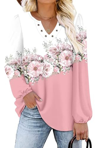CHICZONE Womens Tunic Tops Long Sleeve V Neck T-Shirt Pleated Fashion Fall Ruffle Blouse