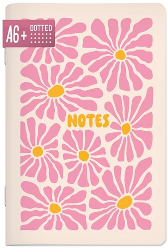 Häfft paper&you® Notizheft A6+ dotted klein & kompakt Pink Flowers | Ideal für unterwegs: 64 nummerierte Seiten mit Punktraster, 90g/m²-Papier, Softcover & abgerundeten Ecken