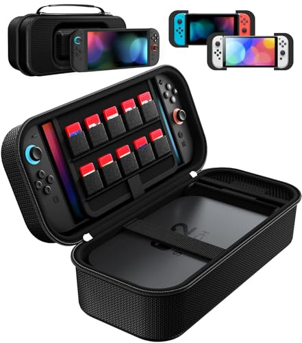ivoler Pochette de Transport pour Nintendo Switch 2 / Switch OLED / Switch, Housse Etui Rigide de Protection Portable avec Doublure Douce et 10 Emplacements pour Cartes de Jeu, Noir