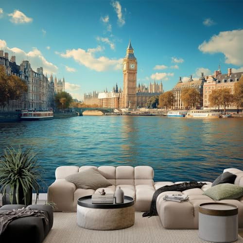 Murales Papel Pintado 3D paisaje de la ciudad de Londres 400x280 cm Fotomurales Póster No Tejido, Decoración Pared Papel Pintado Mural para Salon, Dormitorio, Oficina