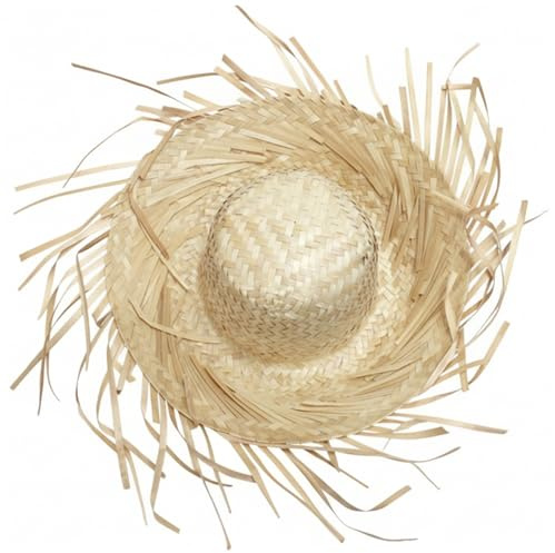 Bemonew Sombrero de paja de Puerto Rico, sombrero Pava, tejido a mano con borde con flecos para fiestas de verano, sombrero estilo mexicano