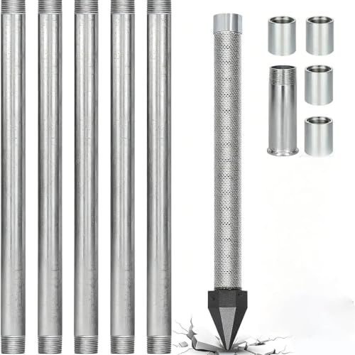 DUXMM Sand Point Well Kit, 1-1/4 in Drive Point with Five 39 in Pipes | Standard 1-1/4 in NPT threads fit compatible couplings, drive caps, hand pumps, pitcher pumps, and jet pump systems