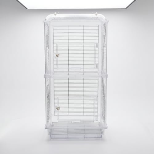 Chosertory Double Layer Birdcage Parrot Cage Aviary Bird House Bird Enclosure With Roomy Design And Multiple Feeding Doors HIPS Iron Wire Frame suitable for home, Transparent double-layer cage