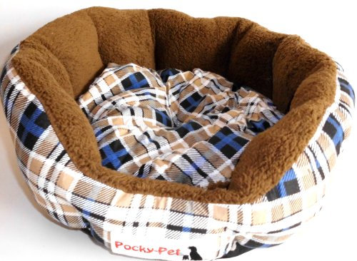 Hundekissen Hundebett blau-braun kariert 75x75x16 cm, Kissen herausnehmbar Hunde Liegekissen Pocky-Pet
