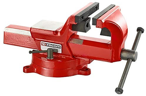 FACOM – Bauschraubstock – 1224.125 – 360°-Schwenkwartung – Bruchlast mindestens 700 N/mm² – austauschbare parallele Backen – V-förmige Backen für Rohre – Schraubenverstellsystem – Gusseisen