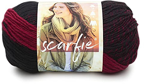 Lion Brand Yarn Scarfie - Strickgarn für Schals One Size Cranberry/Black | Sperrige Acryl-Wollmischung, Strick- und Häkelfaser für selbststreifende Schals, bunte Strickjacken, grobe Decken, Hüte