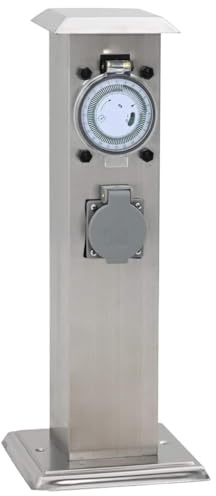 vidaXL Steckdosensäule Timer Edelstahl 2-Fach Gartensteckdose Außensteckdose