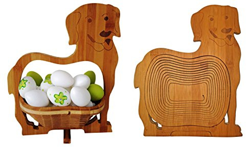cleanprince Cesta plegable > PERROS < Bambú 30x30 cm de madera Cuenco frutas Frutero Decorativo Tazón Fuente Vegetal Platillo Pascua Nido