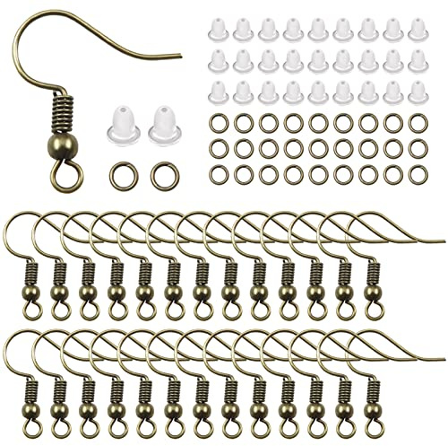 TOAOB 100 Piezas Ganchos para Pendientes 18 mm Bronce Ganchos y Anillos de Salto Abiertos 4 mm y Tuercas de Pendientes para Hacer Joyas Aretes