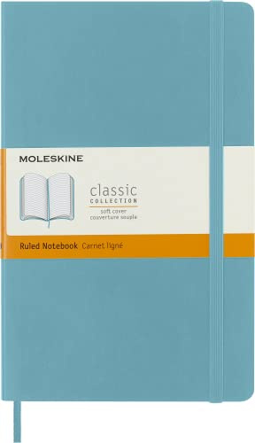 Moleskine Classic Notebook, Taccuino a Righe, Copertina Morbida e Chiusura ad Elastico, Formato Large 13 x 21 cm, Colore Azzurro Blu Reef, 192 Pagine
