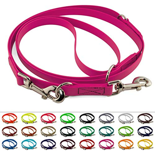 LENNIE Verstellbare BioThane Führleine, 9mm breit, 4m lang, Magenta, genäht, Doppelleine