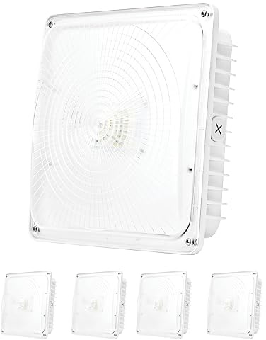 PARMIDA (4 Pack) LED Canopy Light, 45W, 0-10V Dimmable,110-277VAC, IP65 Waterproof, ETL-Listed, 5000K (Day Light), 9.6 x 9.6 Street, Area & Outdoor Lighting, White