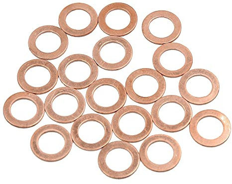 sourcing map Arandelas Planas De Cobre 20Pcs Para Coche Juntas 11x18x1mm | 18mm Diámetro Exterior, 1mm Espesor, Uso: Agua, Combustible, Hidráulico, Bomba, Aplastar Para Sellado