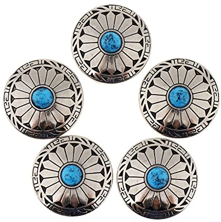 perfeclan 5 Dekorative Schnallenknöpfe Vintage Künstliche Türkis Conchos KnöpfeFür Leder Handwerk Verzierung Knöpfe aus Knöpfe DIY Deko, Blau