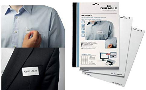 Durable Selbstklebe-Namensschild BADGEFIX, Acetatseide, weiß, 75 x 40 mm, 240 Schilder; Packungsinhalt: 240 Stück