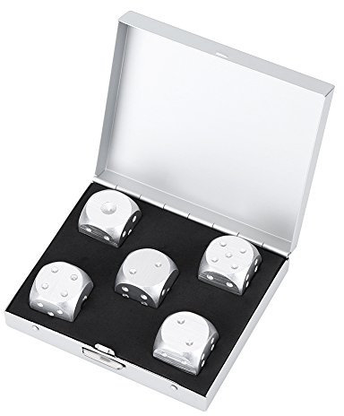 Set di Dadi a 6 Facce in Lega di Alluminio 5 Pezzi Dadi da Gioco con Scatola di Immagazzinaggio per Club Gioco da Tavolo (Argento-Scatola quadrata)