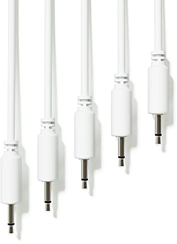 ExcelValley - 5-Pack - Mono Modular Patchkabel - TS 3,5mm 1/8 Eurorack Synthesizer [Weiß | 15 cm - 5,91]