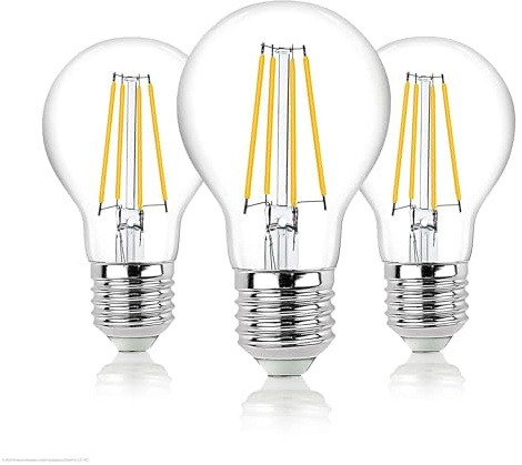 hellum LED Glühbirne E27 dimmbar, E27 4,2W warmweiß LED Lampe mit 470 Lumen LED Filament, Vintage Led Leuchtmittel ersetzt 40-Watt Glühbirne, 2700 Kelvin warmweiss Klar, 206500 3er Pack