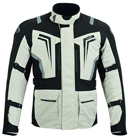 Jet Motorradjacke Motoradkleidung Herren Mit Protektoren Textil Magnetische Taschen Belüftung Reflektierend Alle Jahreszeiten STORMER (2XL, Schwarzes Silber)