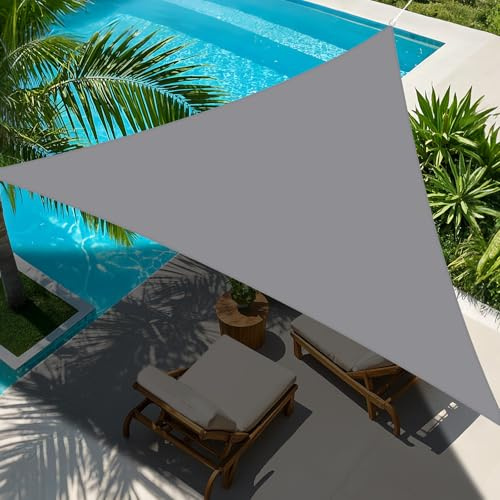 NAKIHOUSE Sonnensegel Dreieckig 5x5x5m Wasserdicht Sonnenschutz Sun Segel 98% UV-Schutz Segel für Balkon Garten Terrasse Markise Camping Pool (Hellgrau)