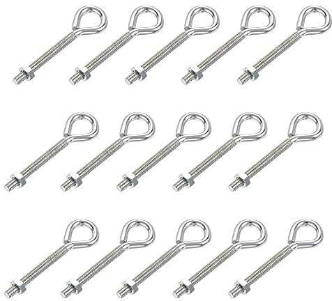 sourcing map M4x40mm Eye Hooks Screws Bolts Kit, 15pcs Carbon Steel Hanger Eyelet Hooks Screw with Hex Nuts for Metal Hook, Wood Terminal Ring Hooks