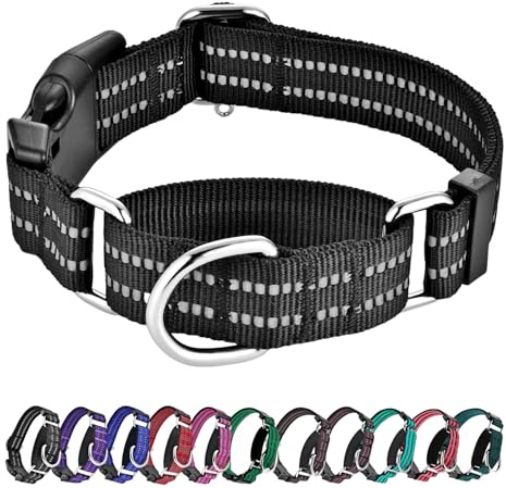 Hikiko Martingale Halsband für Hunde, reflektierend, Nylon, mit Schnellverschluss-Schnalle, verstellbar, Training, rutschfest, Größe M, Schwarz