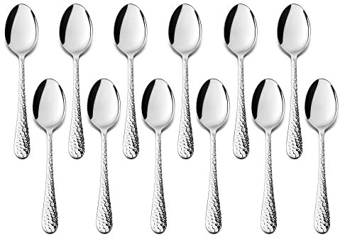 HaWare Teelöffel-Set, klein, Edelstahl, gehämmert, Dessert-Kaffeelöffel für Zuhause, Restaurant, Küche, runde Kante & hochglanzpoliert, spülmaschinenfest, 15 cm, 12 Stück
