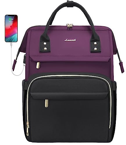 LOVEVOOK Laptop Backpack Women 17 inch, Large School Computer Bag with USB Port, Work Backpacks Bags for Womens Business College Travel Rucksack for Teacher Nurse,PurpleBlack