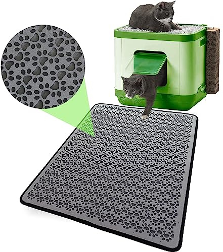 BAZERGA Tapis Litière Chat Double Couche, Imperméable et Antidérapant, Tapis Bac à Litière Chat en EVA, Facile à Vider et à Nettoyer, Grand Format/XXL,