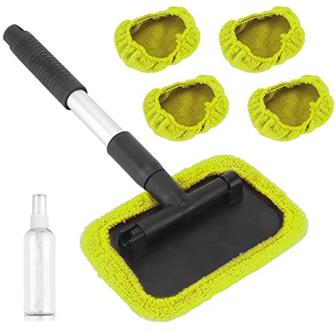 Kingsea Scheibenreiniger, Mikrofaser-Autoscheiben-Reinigungswerkzeug-Set,mit ausziehbarem Griff und waschbarem, wiederverwendbarem Tuch-Pad-Kopf, Auto-Innenausstattung (Yellow, Rectangle)