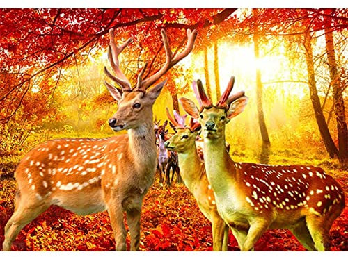 DIY 5D Diamond Painting Set Herbst Hirsch Diamant Malerei Vollbohrer Stickerei Mosaik Malerei Strass Kreuzstich Kunst Handwerk Leinwand für Wand Und Eingang Dekorationen 30x40cm/12x16inch Square drill