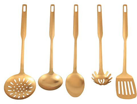 Vycowb Edelstahl KüChen Utensilien 5 Teiliges Kellen Set, KüChen Werkzeug Set, Gold