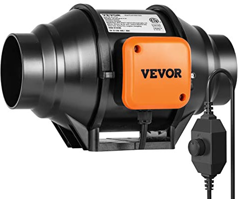 VEVOR Ventilador Silencioso de Conducto en Línea, 304 x 235 x 190 mm 129,7 CFM con Controlador de Velocidad Variable, con Motor de CA para Refuerzo de Enfriamiento, Tiendas de Cultivo, Hidroponía