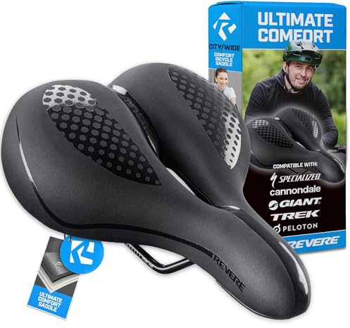 Revere Bike Seat Performance Memory Foam, Anti Vibration Suspension Bicycle Seat for Men and Women, Waterproof Bike Saddle for Road, Commuter, MTB, E-Bikes Peloton, Exercise and Cruiser Bikes
