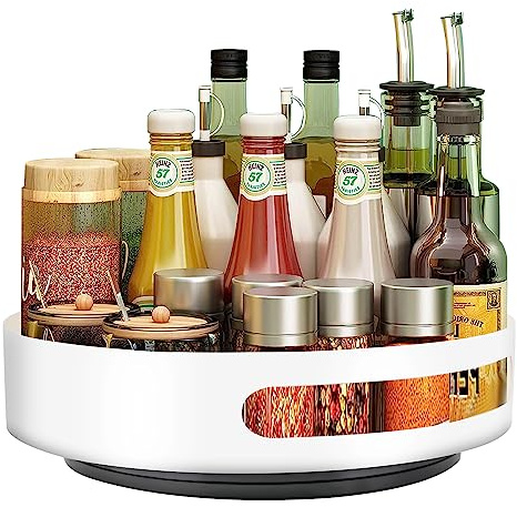 StarryTiger 360 Grad Drehteller Organizer, Lazy Susan Drehbares Gewürzregal, Runder Organizer Drehbar aus Kohlenstoffstahl, Drehbare Ablage für Küche, Schlafzimmer, Bad, Büro, 22x22x5cm
