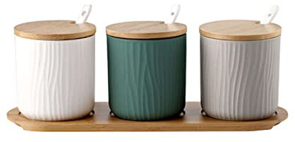MAYABI Sucrier en céramique, verseur à Sucre Solide, scène de Cuisine-Blanc Gris-Pot de 300 ML : Gris Vert, Taille : 300 ML (Color : Green Grey White, Size : 300ml)