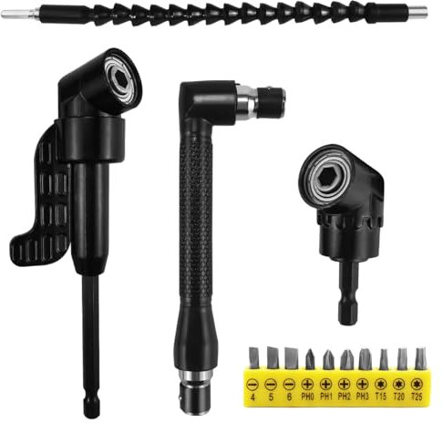 14 Pezzi Trapano Mandrino Avvitatore Angolare Kit,105 Gradi Prolunga Accessori Snodo Avvitatore, Prolunga Trapano Flessibile, Punte per Cacciavite Corto, per Punte Adattatore