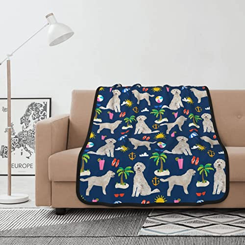Couverture Goldendoodle Dog Beach Puppy Couverture Double Face en Flanelle Super Douce pour literie, canapé et Voyage 101,6 x 127 cm