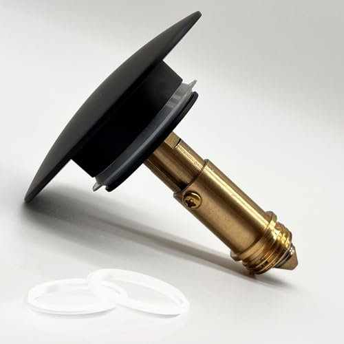 Pop up Tapón de Fregadero 66mm Negro Mate Latón Macizo, Chonphan Tapón de Desagüe Tapón de Fregadero, Tapón de Empuje con Resorte, Click-clack, Tapón Pop-up para Lavabo de Baño
